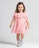 Bonfino Woven Half Sleeves Swiss Dobby Frock With Scallop Lace Detail Collar - Pink