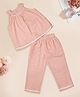 Pspeaches Cotton Sleeveless Striped & Lace Detailed Coordianting Top & Trousers Set - Peach