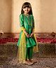 Pspeaches Chanderi Woven Three Fourth Sleeves Floral Embroidered & Mirror Work Detailed Kurta & Pant With Dupatta Set - Green