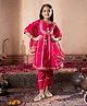 Pspeaches Chanderi Three Fourth Sleeves Gota Lace Embellished Kurta Pant With Dupatta Set - Magenta