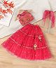 Pspeaches Sleeveless Floral Embroidered & Sequins Embellished Lehenga Choli With Dupatta Set - Coral