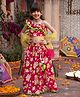 Pspeaches Cotton One Shoulder Sleeves Floral Printed Lehenga Choli With Dupatta Set - Magenta
