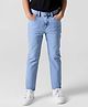 Primo Gino Cotton Elastane Woven Full Length Straight Fit Washed Denim  - Light Blue