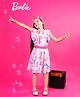Barbie by Tiny Girl Sleeveless Frill Detailed Typography Printed Dress With Attached Belt - Pink