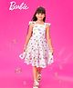 Barbie by Tiny Girl Cap Sleeves Hearts & Unicorn Printed Tiered Dress With Attached Belt - Pink
