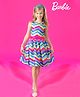 Barbie by Tiny Girl Sleeveless Chevron Printed Dress With Attached Belt - Hot Pink