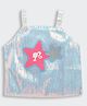Barbie by Tiny Girl Sleeveless Star Patch Detailed Shimmered & Sequins Embellished Top - Silver & White