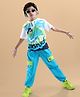Ollington St. Cotton Half Sleeves Printed T-Shirt with Hood & Knit Joggers Set - Light Blue