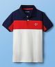 Pine Kids Cotton Knit Half Sleeves Cut & Sew Color Block Polo T-Shirt - White & Navy Blue