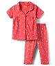 Babyhug Cotton Knit Half Sleeves Co-Ord Night Suit with Heart Print - Red