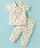 WOW Clothes Sinker Knit Half Sleeves Co-ords Night Suit with Tropical Theme Print - Light Blue & Cream