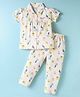 WOW Clothes Sinker Knit Half Sleeves Co-ords Night Suit with Tropical Theme Print - Pink & Cream