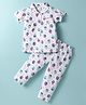 WOW Clothes Sinker Knit Half Sleeves Co-ords Night Suit with Hearts Print - Violet & White