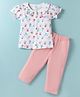 WOW Clothes Sinker Knit Half Sleeves Night Suit with Animal Print - Pink & White