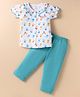 WOW Clothes Sinker Knit Half Sleeves Night Suit with Animal Print - Turquoise & White
