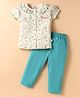 WOW Clothes Sinker Knit Half Sleeves Night Suit with Birds Print - Turquoise