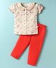WOW Clothes Sinker Knit Half Sleeves Night Suit with Birds Print - Red
