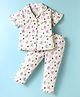 WOW Clothes Sinker Knit Half Sleeves Co-ords Night Suit with Birds Print - Voilet & Cream