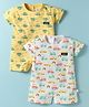 WOW Clothes Half Sleeves Rompers With Vehicle Print Pack of 2 - Yellow & White