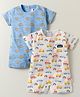 WOW Clothes Half Sleeves Rompers With Vehicle Print Pack of 2 - Light Blue & White