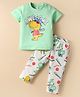 WOW Clothes Sinker Woven Half Sleeves Night Suit With Dino Print - Light Green