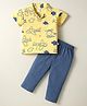 WOW Clothes Sinker Knit Half Sleeves Night Suit With Aeroplane Print - Yellow & Navy Blue