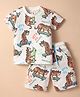 WOW Clothes Sinker Knit Half Sleeves Co-ords Shorts Night Suit With Tiger Print - Blue