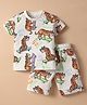 WOW Clothes Sinker Knit Half Sleeves Co-ords Shorts Night Suit With Tiger Print - Green