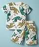 WOW Clothes Sinker Knit Half Sleeves Co-ord Shorts Night Suit With Tiger Print - Green