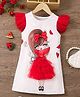 Bolly Lounge Cotton Blend Frill Sleeves Girl Printed Bow Applique Detailed Dress - White