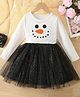 Bolly Lounge Cotton Blend Full Sleeves Snowman Embroidered Shimmered Dress - White