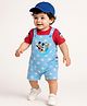 Babyhug Disney Single Jersey Knit Half Sleeves T-Shirt & Dungaree Set With Mickey Mouse Graphics And Pocket Detailing - Light Blue & Red