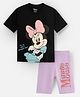 Nap Chief Pure Cotton Mickey & Friends Featuring Half Sleeves Minnie Mouse Printed Tee & Coordinating Shorts Set - Black