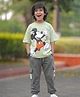 Nap Chief Cotton Knit Disney Featuring Half Sleeves Mickey Mouse Printed Oversized Tee & Cargo Joggers Set - Light Green