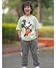 Nap Chief Cotton Knit Disney Featuring Half Sleeves Mickey Mouse Printed Oversized Tee & Cargo Joggers Set - Light Green