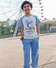 Nap Chief Cotton Peanuts Snoopy Ground Printed Half Sleeves Relaxed Fit T-Shirt And Cargo Joggers Set - Light Blue