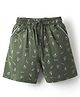 Evimo Single Jersey Knit Knee Length Shorts With Text & Bulb Print - Olive Green