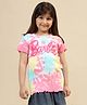 Kidsville Cotton Mattel Featuring Half Sleeves Barbie Text Printed Tee - Pink Blue & Yellow