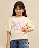 Kidsville Cotton Lilo & Stitch Featuring Half Drop Shoulder Sleeves Characters Printed Tee - Beige