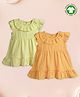 Kidbea Cotton Pack Of 2 Cap Sleeves Solid Dresses - Yellow & Green