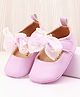 Babyoye Velcro Closure Solid Coloured Booties With Bow Applique - Purple