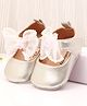 Babyoye Velcro Closure Solid Coloured Booties With Bow Applique - Silver