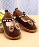 Babyoye Velcro Closure Ballerina With Bow Applique - Brown