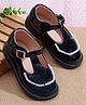 Babyoye Velcro Closure Solid Coloured Ballerina With Pearl Detailing - Black