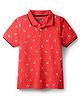 Pine Kids Cotton Knit Half Sleeves Polo T-Shirt with Brand Logo Print - Red