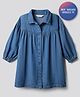 Bonfino 100% Cotton Woven Full Drop Shoulder Sleeves Oversized Denim Shirt Dress - Blue