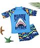 Yellow Bee Half Raglan Sleeves Sharks Printed Coordinating Tee & Shorts Set - Blue