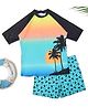 Yellow Bee Half Raglan Sleeves Beach Theme Printed Coordinating Tee & Shorts Set - Multi Colour