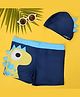 Yellow Bee  Dinosaur Printed Trunks With Cap - Blue