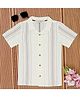 The Lion and the Fish Cotton Half Sleeves Leaves Embroidered Shirt - Ecru White
